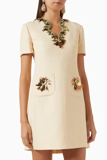 Embellished Mini Dress in Crepe