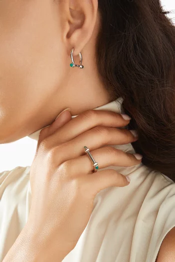 Mini Barbell Green Onyx Huggie Earrings in Sterling Silver