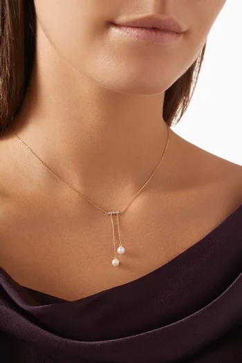 Tassel Diamond & Pearl Pendant Necklace in 18kt Yellow Gold