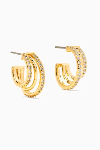 Triple Pavé Cubic Zirconia Earrings in Gold-plated Brass