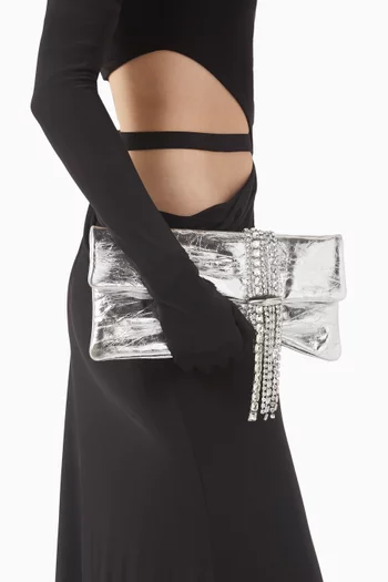 Zandra Crystal-embellished Clutch Bag in Metallic Leather