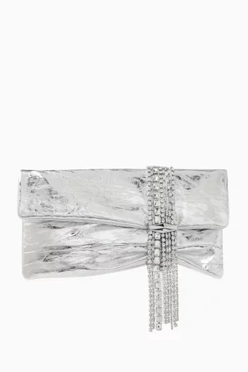 Zandra Crystal-embellished Clutch Bag in Metallic Leather
