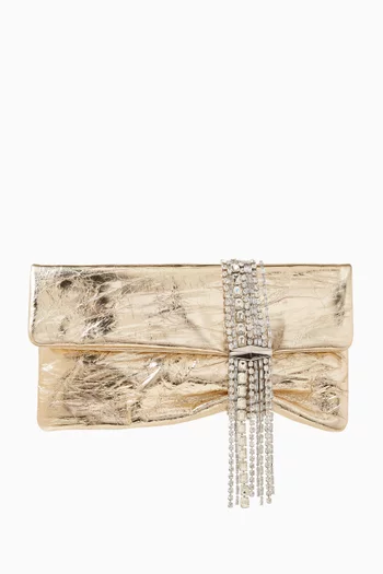 Zandra Crystal-embellished Clutch Bag in Metallic Leather