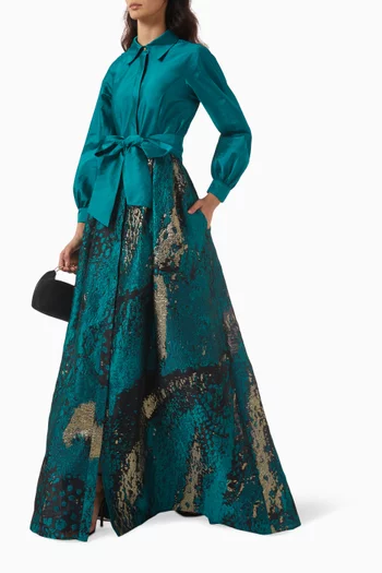 فستان سهرة بنمط قميص بحزام تفتا وجاكار