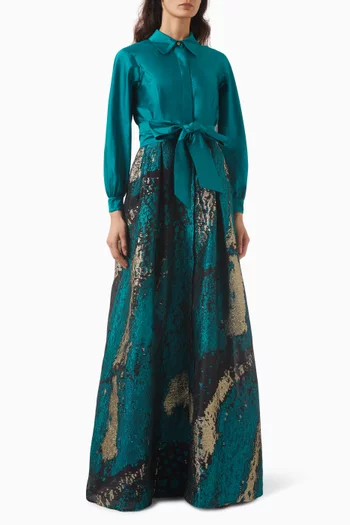 فستان سهرة بنمط قميص بحزام تفتا وجاكار