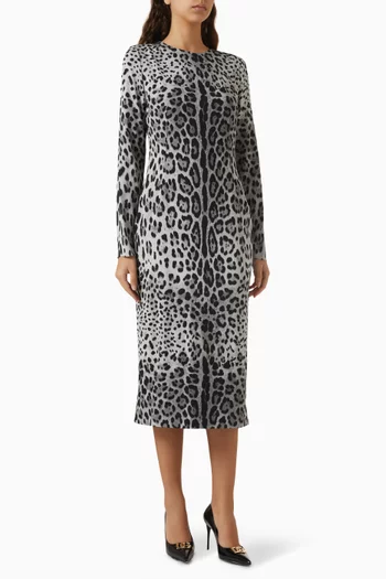 Leopard-print Sheath Midi Dress in Stretch Silk Charmeuse
