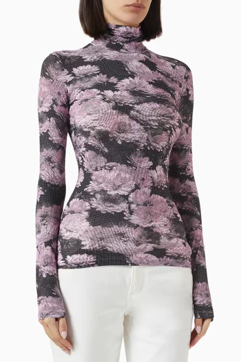 Printed Turtleneck Top in Jersey