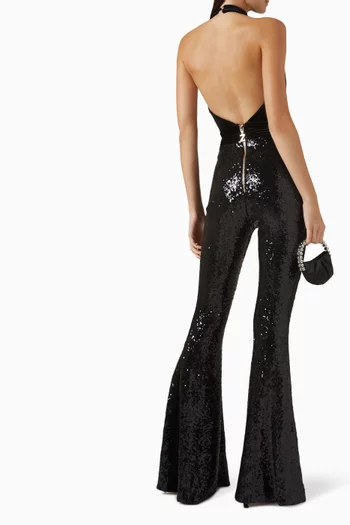 Algeny Sequin-embellished Halterneck Jumpsuit in Jersey