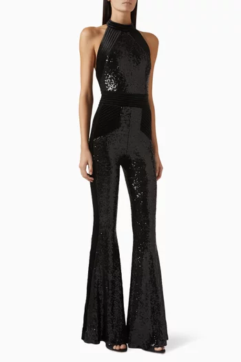 Algeny Sequin-embellished Halterneck Jumpsuit in Jersey