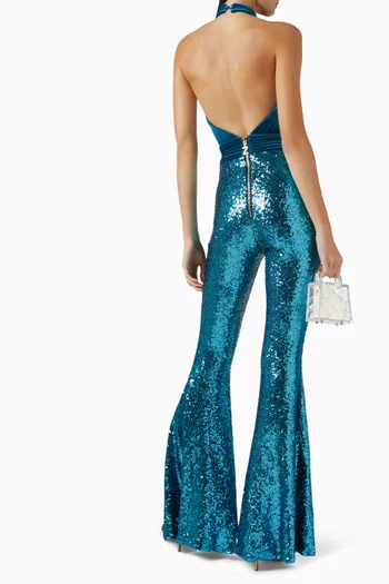 Algeny Sequin-embellished Halterneck Jumpsuit in Jersey