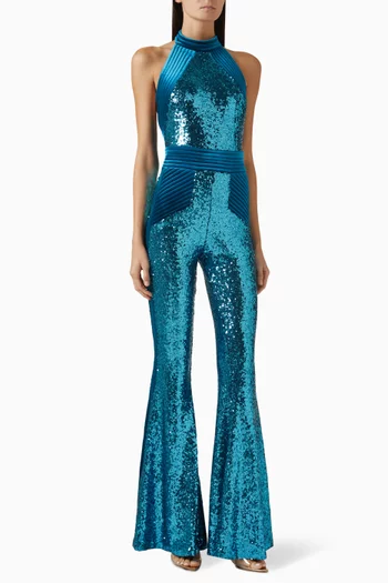 Algeny Sequin-embellished Halterneck Jumpsuit in Jersey