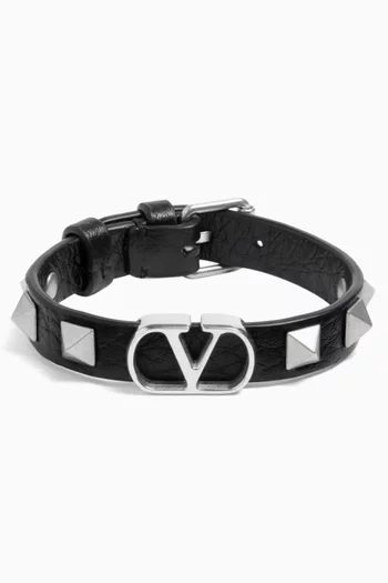 VLogo Rockstud Bracelet in Leather
