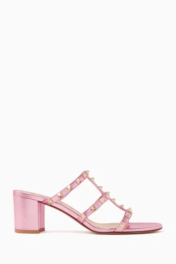 Rockstud 60 Slide Sandals in Metallic Leather