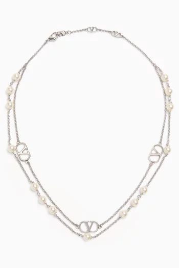 VLOGO Swarovski® Pearl Necklace in Palladium-tone Metal