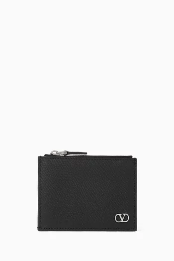Vlogo Signature Card Holder in Grainy Calfskin