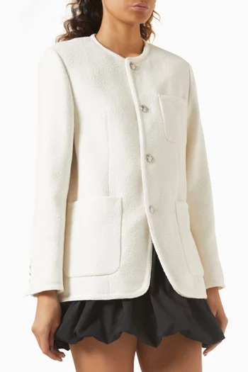 Unisex Oversized Collarless Jacket in Tweed