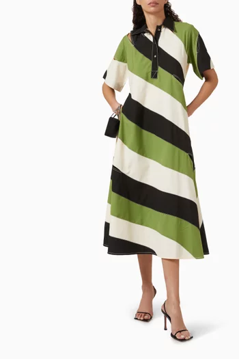 فستان سيول متوسط الطول بنقشة مخططة تويل