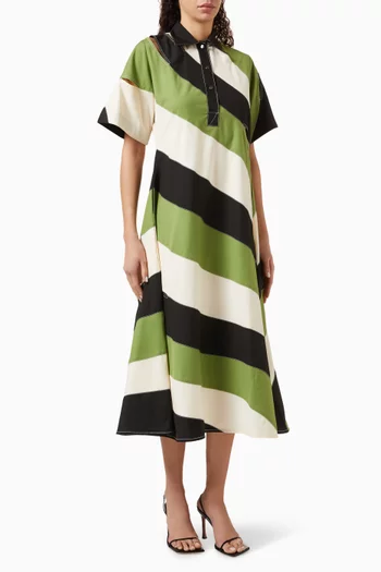 فستان سيول متوسط الطول بنقشة مخططة تويل