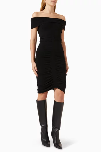 Off-shoulder Ruched Dress in Cupro-blend