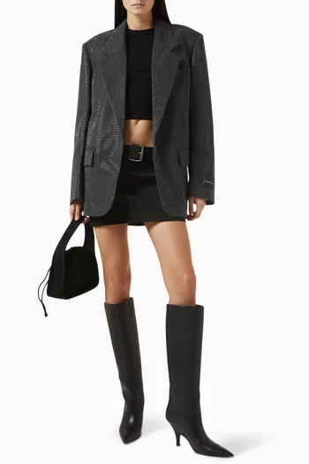 Boxy Oversized Blazer in Wool & Clear Bead Hotfix