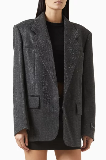 Boxy Oversized Blazer in Wool & Clear Bead Hotfix