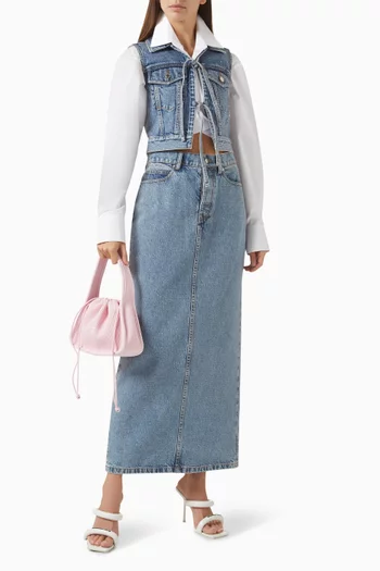 Embellished Column Maxi Skirt in Denim
