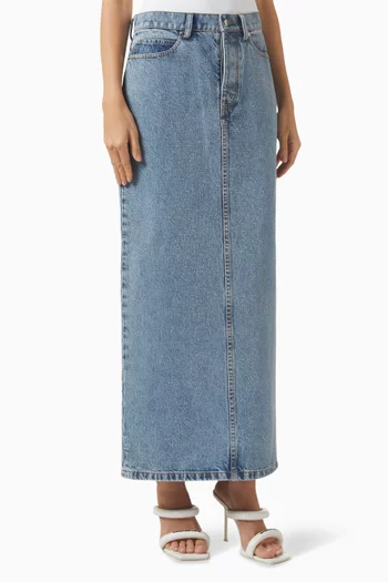 Embellished Column Maxi Skirt in Denim