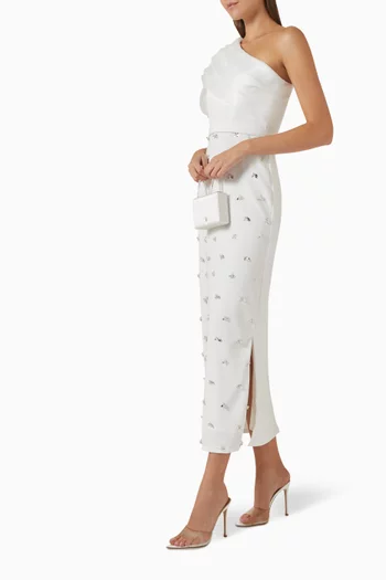 Embellished Midi Dress in Crepe & Organza