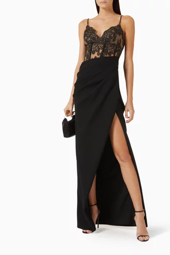 Kamilla Lace-bodice Gown in Crepe