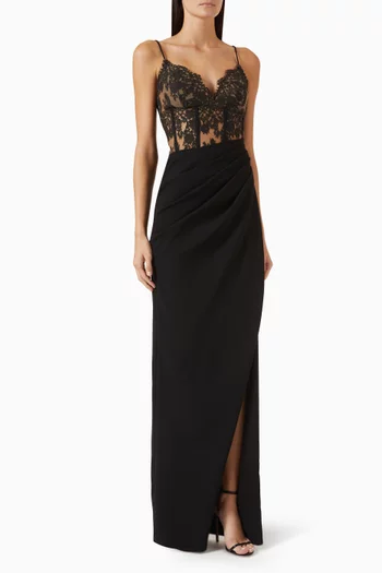 Kamilla Lace-bodice Gown in Crepe
