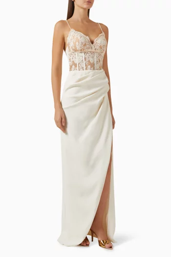 Kamilla Lace-bodice Gown in Crepe
