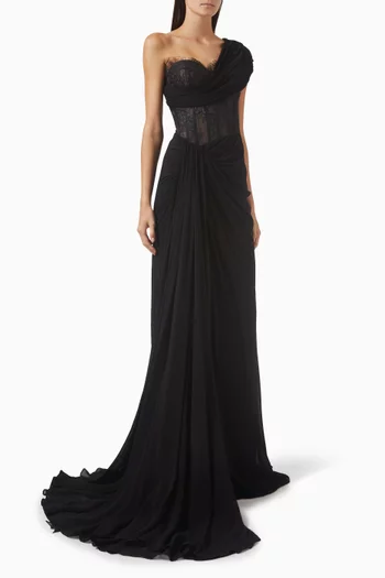 Matias One-shoulder Gown in Chiffon