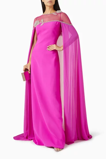 Lanina Embellished Cape Gown in Crepe