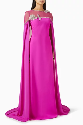 Lanina Embellished Cape Gown in Crepe