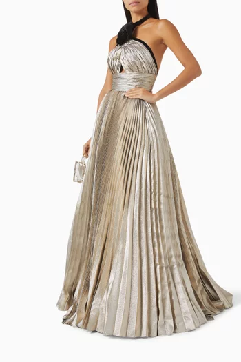 Laverna Pleated Gown in Jacquard