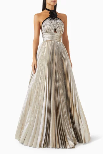Laverna Pleated Gown in Jacquard