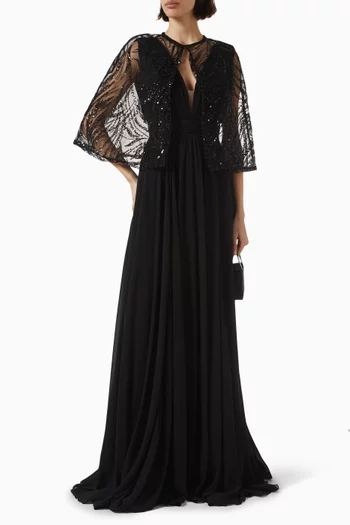 Marigold Shawl Gown in Crepe Chiffon