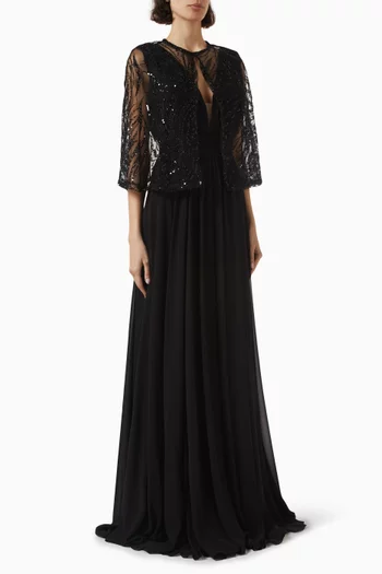 Marigold Shawl Gown in Crepe Chiffon