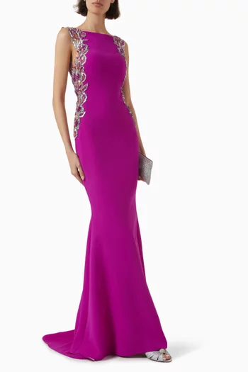 Ramilya Embellished Gown in Crepe