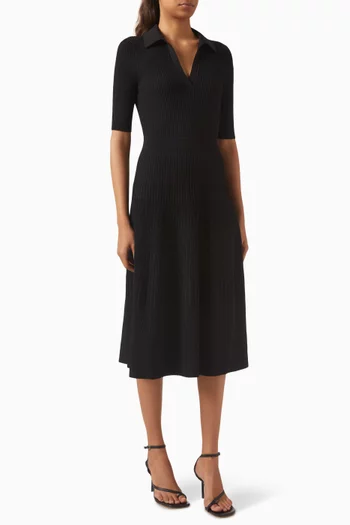 Ribbed Polo Midi Dress in Rayon-blend