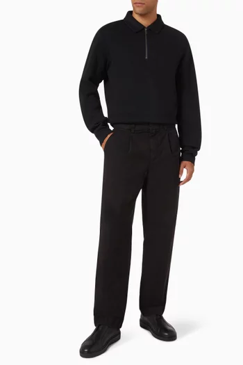 سويت شيرت بولو مضلع بسحّاب قصير قطن