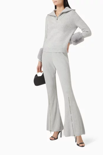 Zip-up Flared Pants in Wool-cashmere