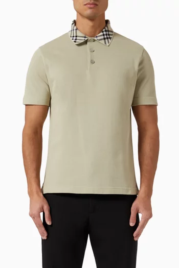 Check-collar Polo Shirt in Cotton Piqué