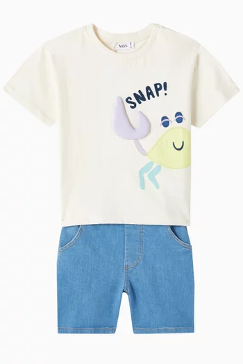 Smiley Graphic T-shirt & Shorts Set in Cotton