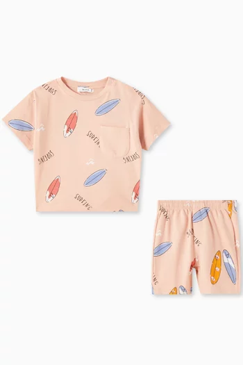 Allover Print T-shirt & Shorts Set