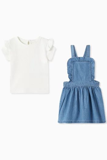 Ruffle Dungaree Dress & Top Set