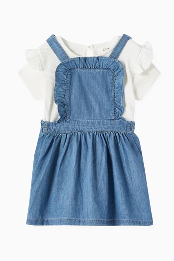 Ruffle Dungaree Dress & Top Set