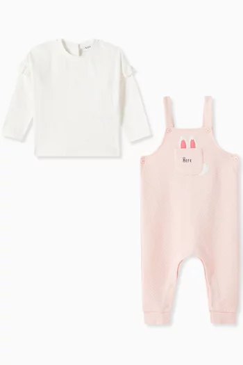 Ruffle T-shirt & Dungarees Set in Cotton