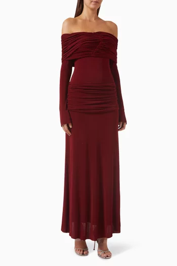 Mia Draped Off-shoulder Dress in Single-jersey