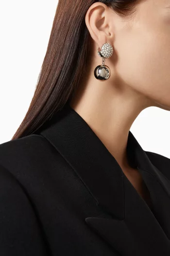 Double Sphere Crystal Earrings in Silver-tone Steel